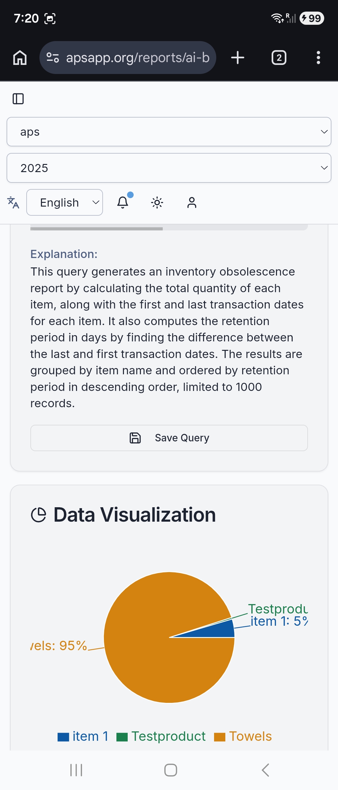 Auto-generated pie chart visualization of inventory data