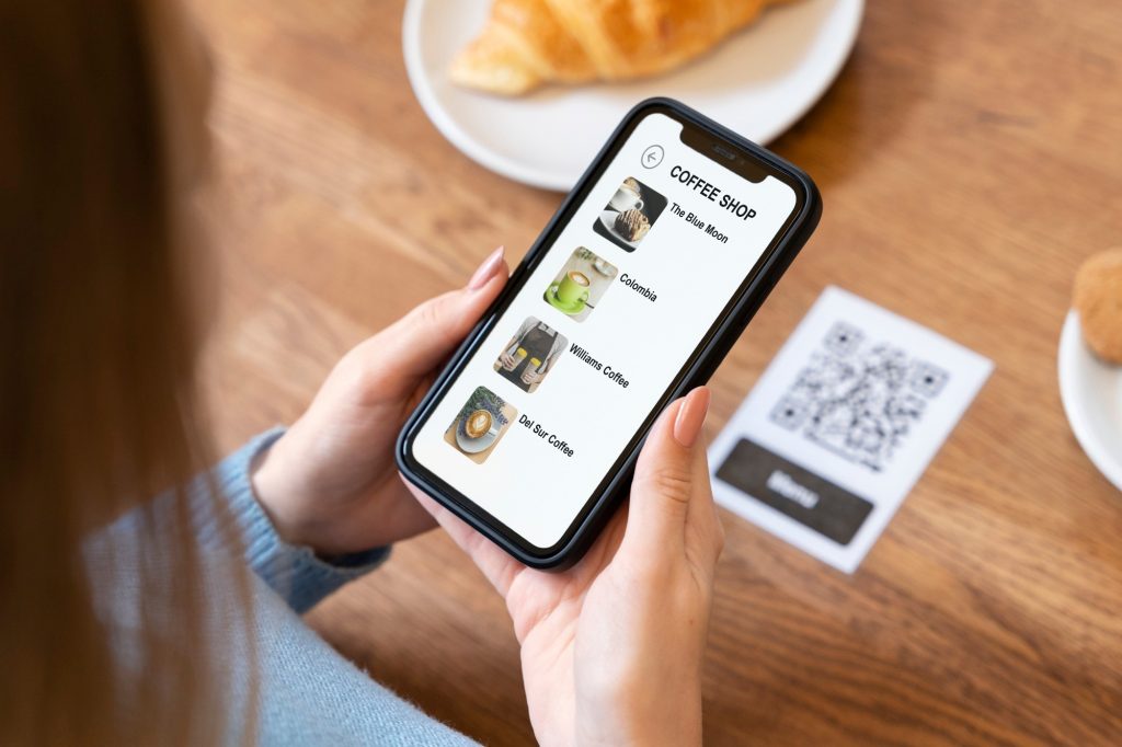 QR code menu on restaurant table