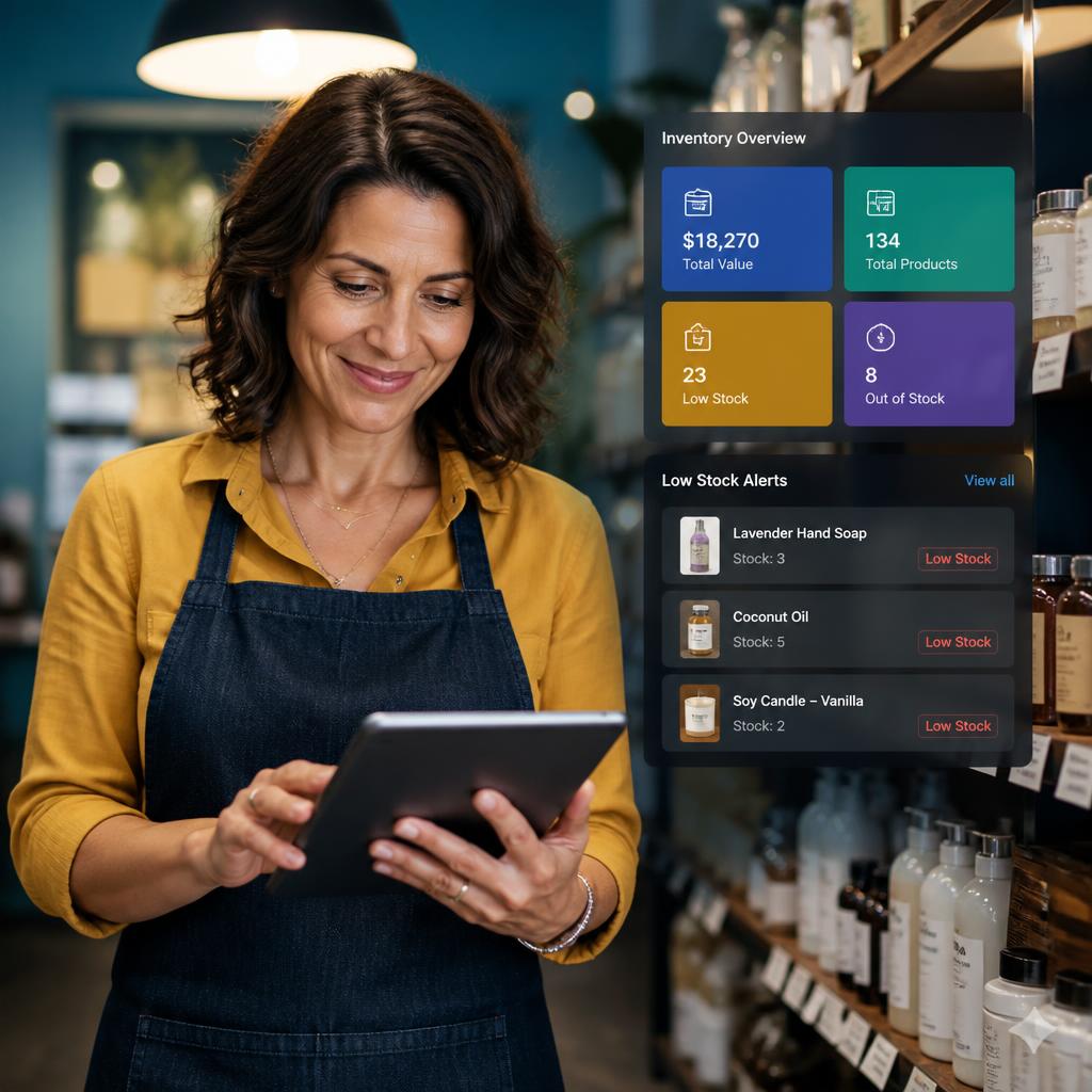Shop owner managing inventory