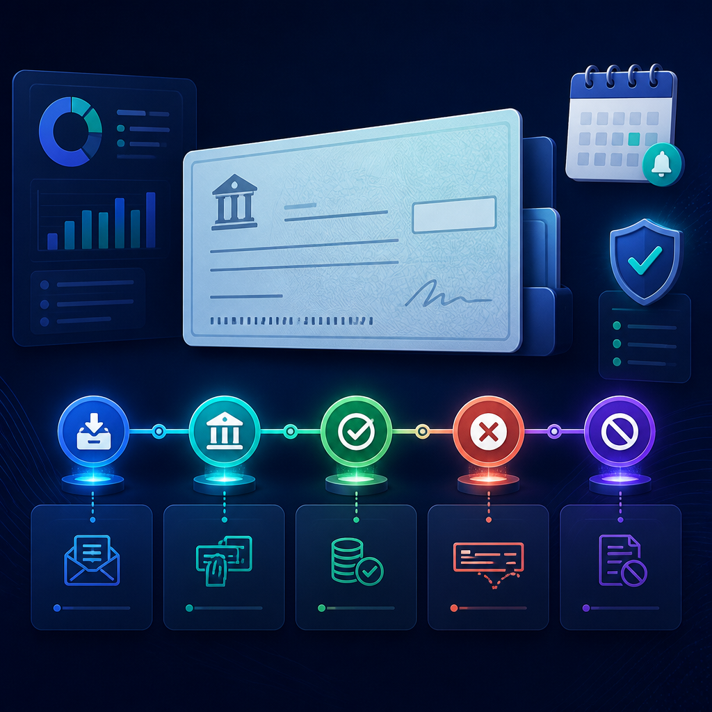 Smart cheque management lifecycle with reminders and audit trail