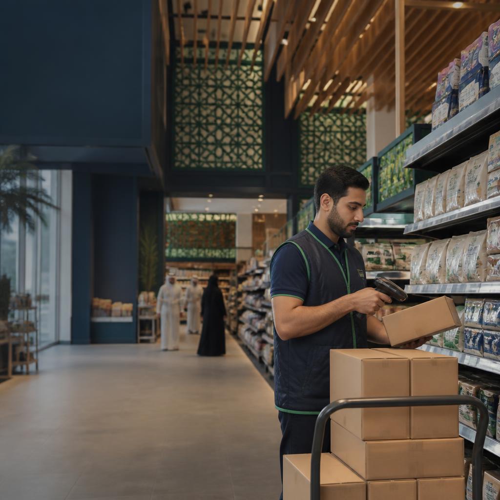 Illustrative supermarket aisle and stock operations, with no customer branding