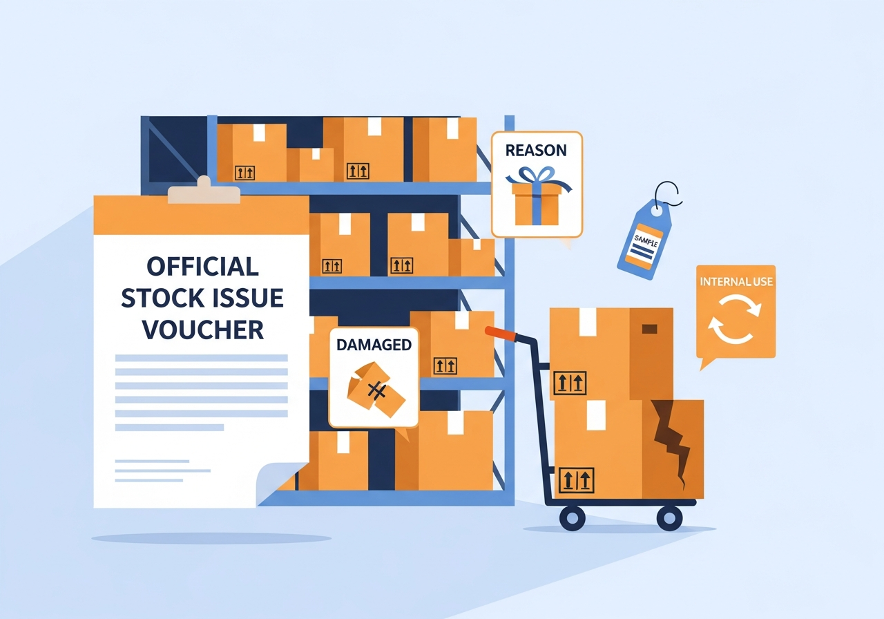 Warehouse Issue Permit — generate a stock issue voucher from a warehouse transaction with a recorded reason
